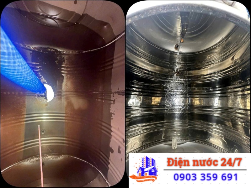 vệ sinh bồn nước đặt trên sân thượng và xúc rửa, vệ sinh bể chứa nước ngầ